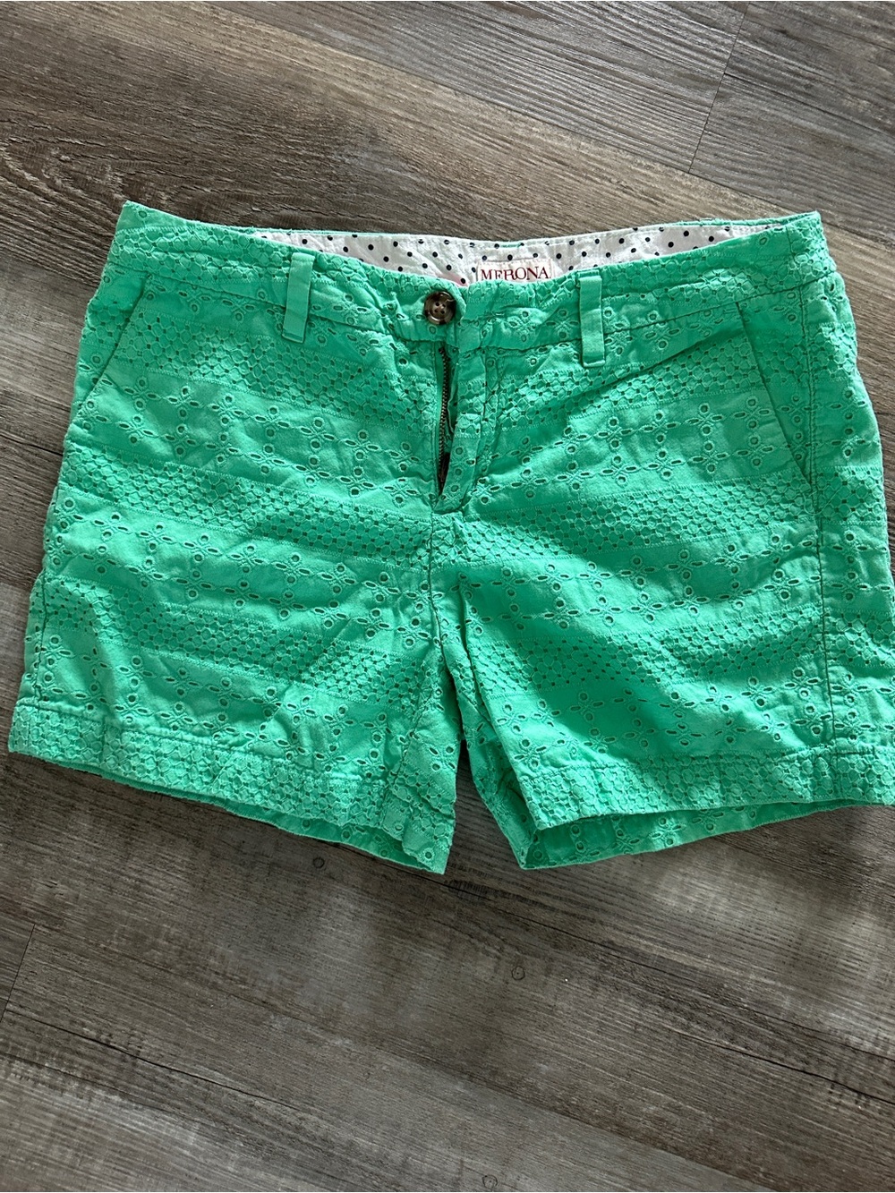 Green Eyelet Cotton Shorts